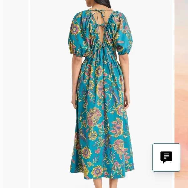 NWT The Good Journey Puff Sleeve Floral Cotton Maxi Dress Green 2 - Image 3