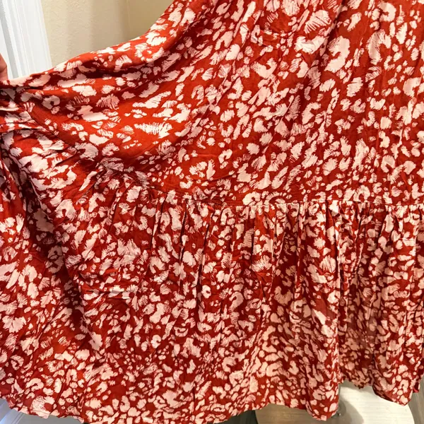 Anthropologie Low Back Flounced Maxi Lounge Dress‎ Size Large Rust Brown Floral - Image 10