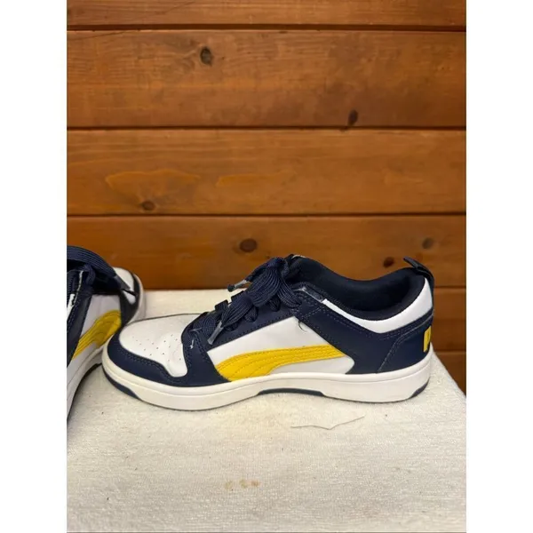 Puma Womans Rebound LayUp Lo sneakers Sz 6 Navy/Yellow/White - Image 5