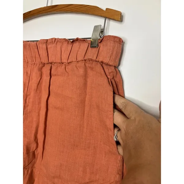 Lou & Grey 100% Linen Shorts Womens Medium Orange Good Paperbag Waist Pockets - Image 3