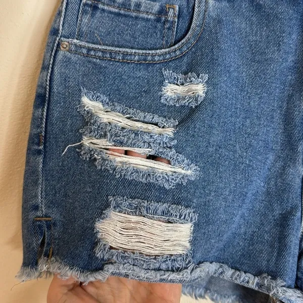 Pacsun Women's High Rise Festival Distressed Denim Shorts Island Blue 29 - Image 2