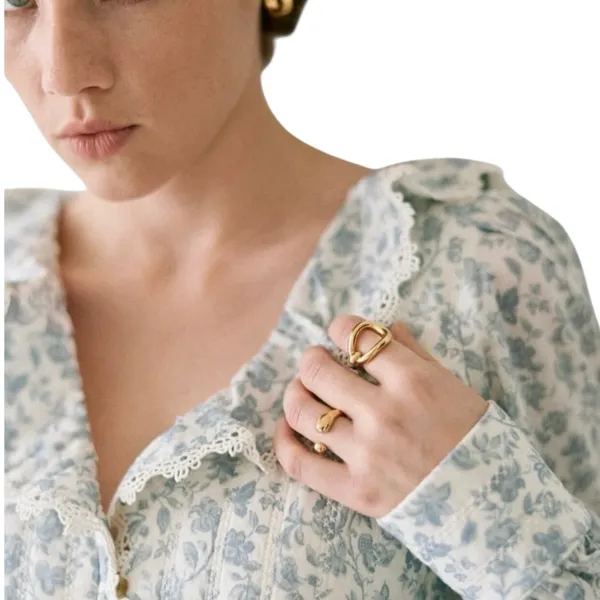SEZANE Women’s Alexiana Blouse Blue Floral Print Quilted Long Sleeve - Image 2