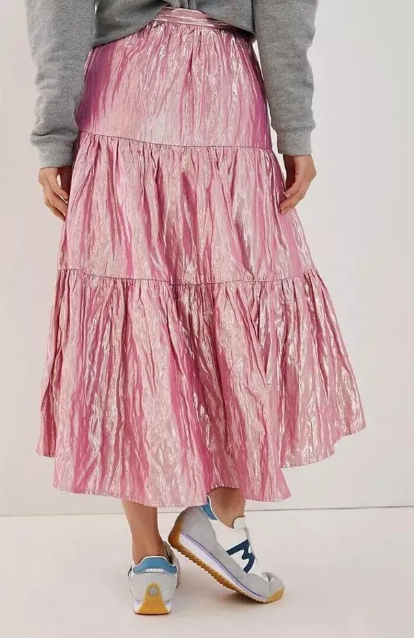 NWT Anthropologie Maeve Alicia in Pink Crinkled Metallic Maxi Skirt 2 - Image 3