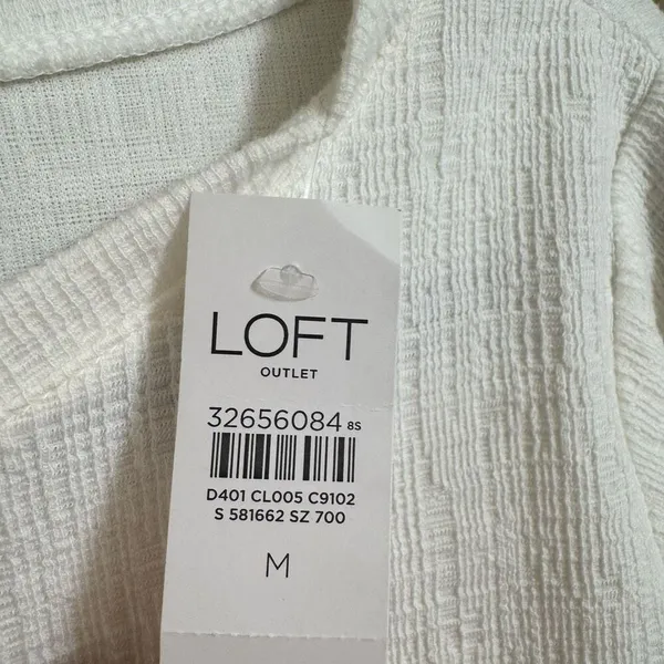 LOFT Ivory Cream Textured Peplum Button Wrist Top Blouse‎ Med NWT - Image 7