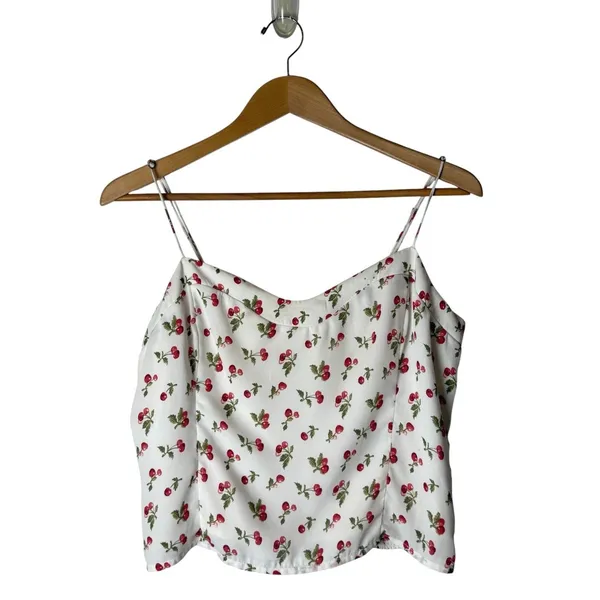Abercrombie & Fitch Cami Top Women Large White Cherry Smocked Boho Tank Cottage - Image 2