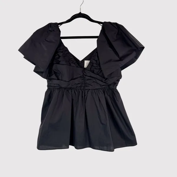 Hyacinth House Womens Top Black Margaux Flutter V Neck Peplum Blouse Medium - Image 2