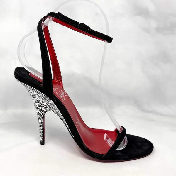Christian Louboutin Arch Queen Strass Suede Stiletto Sandal Heels Sexy Black 38 - Image 2