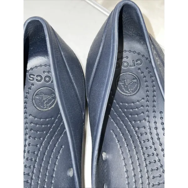 Crocs Cap Toe Flat Navy Silver Metallic Accent Ballet Slip On Shoes Women 10 - Image 8