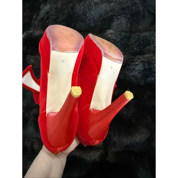 Women's Bow Mary Jane Low Block Chunky Heels Pumps Round Toe Ankle 8.5 - Image 4