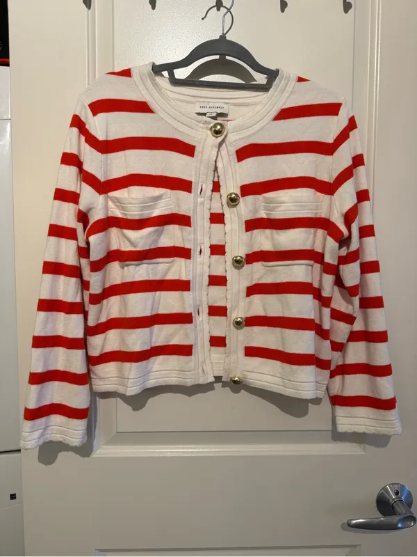 Red & White Striped Button-Front Women's Sweater Cardigan - Image 2