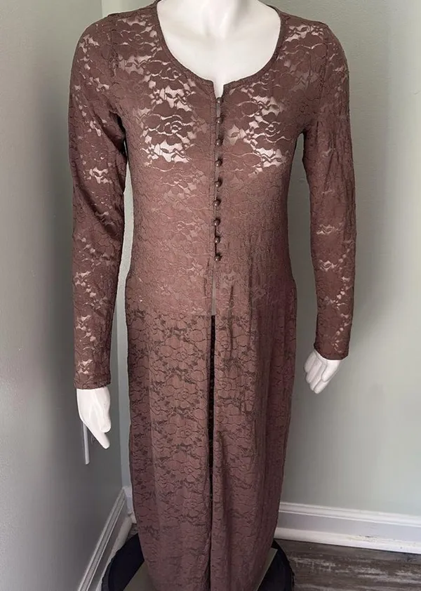 ANTHROPOLOGIE Maeve Brown Lace Button Down Blouse Small - Image 6