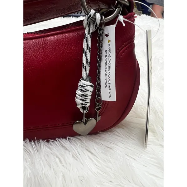 No Boundaries Carmine Red Moto Shoulder Bag Y2K Baguette Purse Heart Charm NWT - Image 2