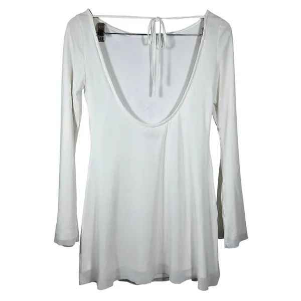 Princess Polly White Lukea Long Sleeve‎ Mini Dress Open Back Mesh Overlay US 8 - Image 2