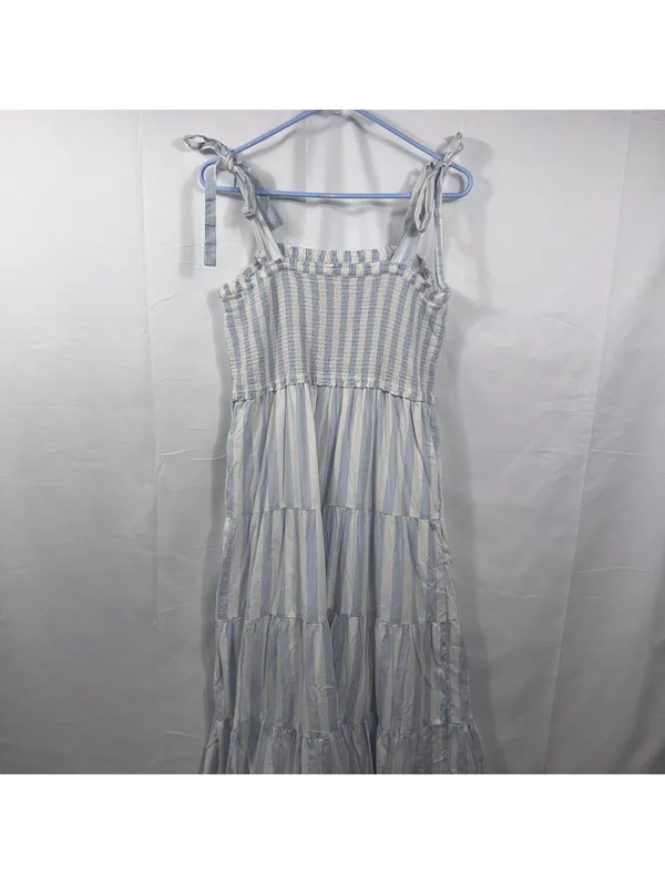 J.Crew Blue White Stripe Smocked Tiered Maxi Dress Women’s Size Medium - Image 7