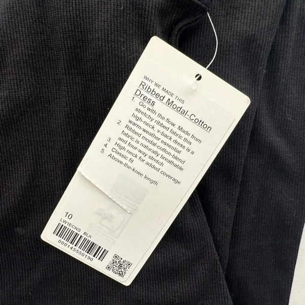 Lululemon Ribbed Modal-Cotton Dress Black NEW Size 10 Athletic Loose Fit - Image 4