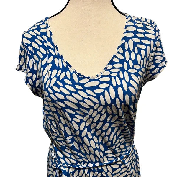 Boden Amelie Jersey Cap Sleeve Belted Dress Soft Stretch Blues White Size 10 - Image 5