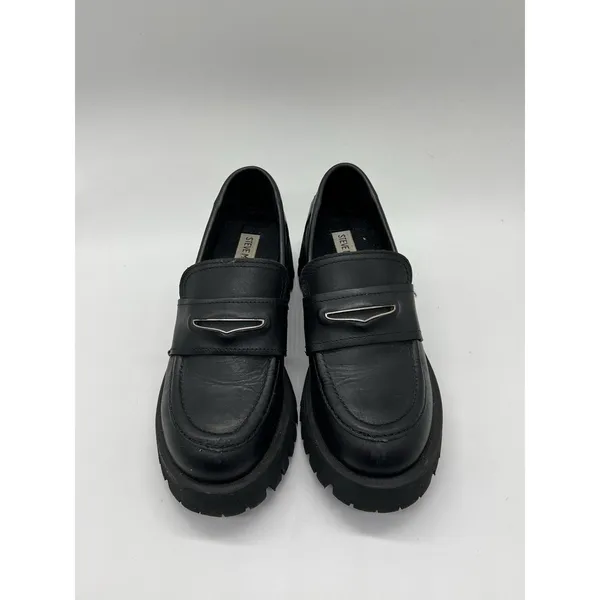 Steve Madden Shoes Womens Size 7 Black Leather Lawrance Loafers Chunky Lug Sole - Image 3