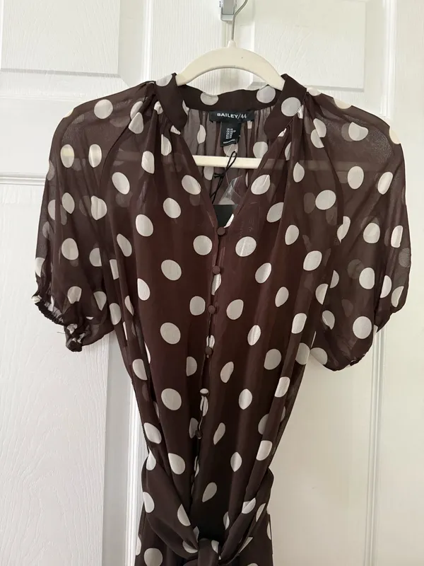 Bailey 44 Polka Dot Short-Sleeve Tiered Dress in Brown - Image 9