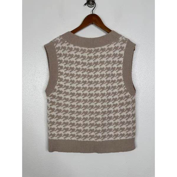 Abercrombie & Fitch Tan Houndstooth V-Neck Sweater Vest Womens Medium Preppy - Image 2