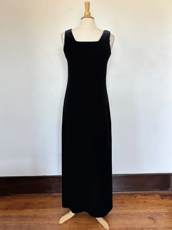 Rhapsody Vintage 90s Classic Black Velvet Sleeveless Maxi Dress - Image 7
