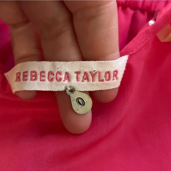 Rebecca Taylor Pink Silk Sequin Ruffle Spaghetti Strap Sleeveless Mini‎ Dress 0 - Image 3