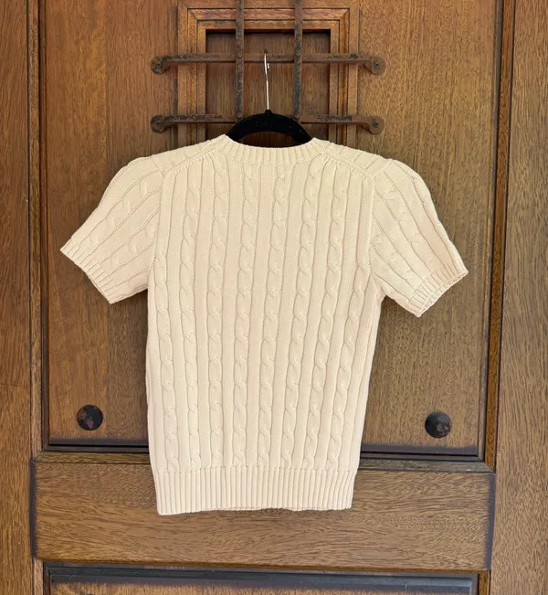 Ralph Lauren Light Beige Cable Knit Crewneck Sweater Size XS - Image 5