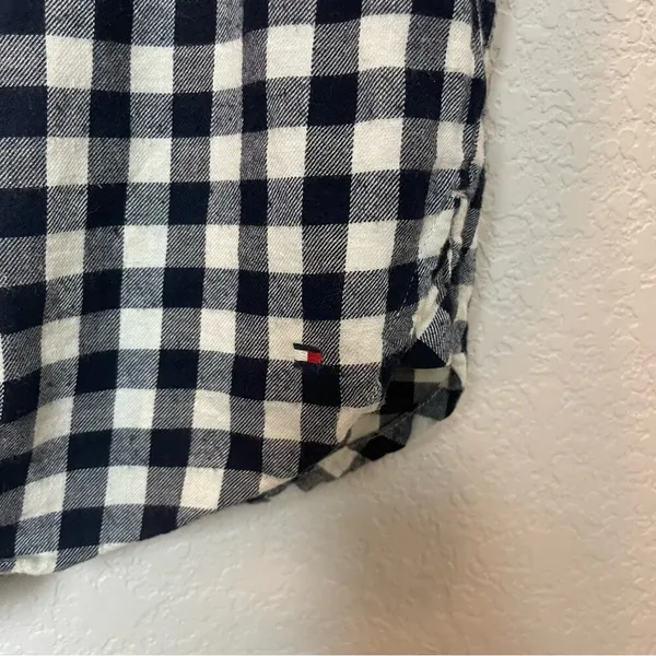 TOMMY HILFIGER Navy & Cream Gingham Button Down Collared Top Size M - Image 7