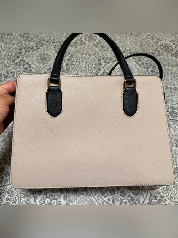 Kate Spade New York Pale Cream Pink and Black Satchel with CrossBody handle - Image 5