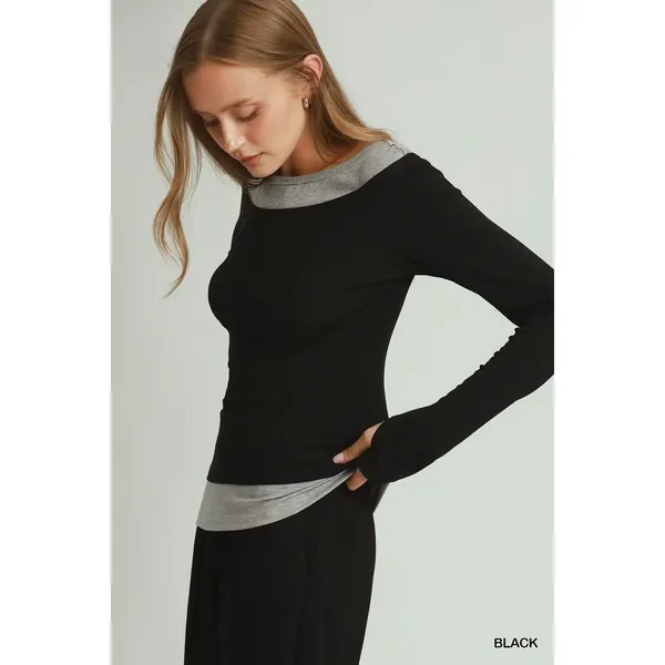 Umgee Layered Twofer Long Sleeve Top‎ - Large - Image 2