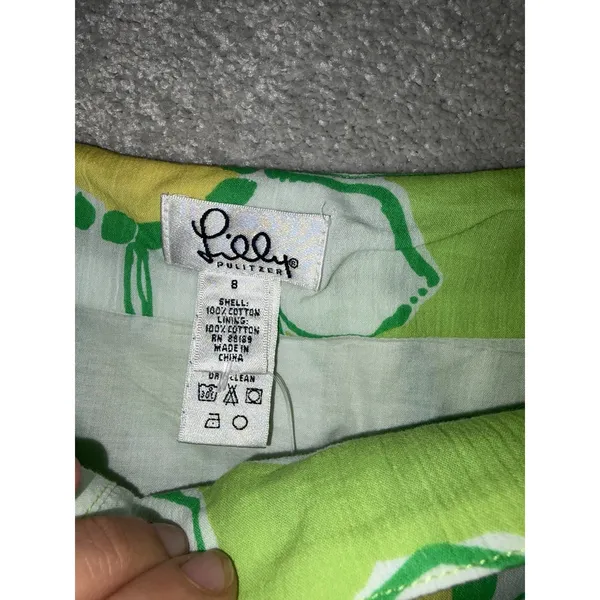 Lilly Pulitzer Pleated A-Line Skirt Green White Daisy Floral Yellow Bow 8 - Image 5