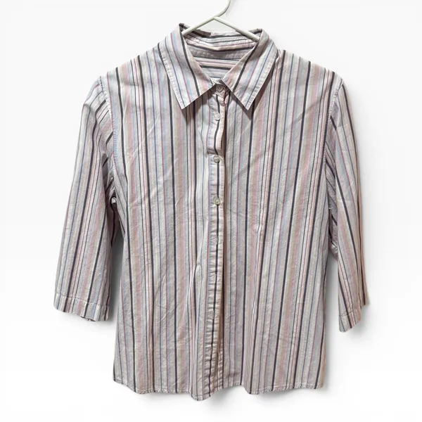 Orvis Button Down Shirt Womens 10 Pink Multi Stripe Excellent‎ 3/4 Sleeve Cotton - Image 2