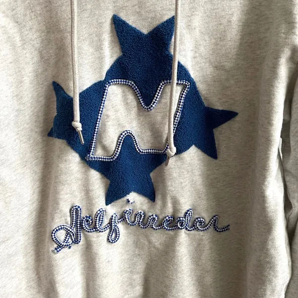 Aelfric Eden Hoodie Womens Medium Gray Blue Star Y2K Streetwear Chenille Patch - Image 4