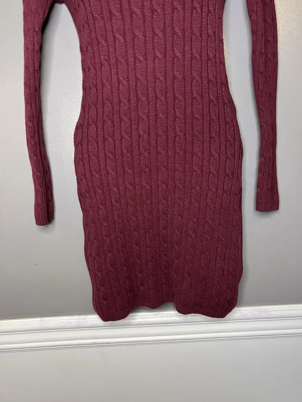 Hollister Sweater Dress Womens Small Red Cable Knit Mock Neck Bodycon Short - Image 3