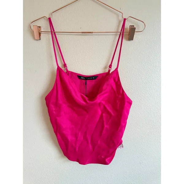 Zara Camisole Top Women Size S Pink Cowl Neck Satin Adjustable Straps‎ 1165/072 - Image 6