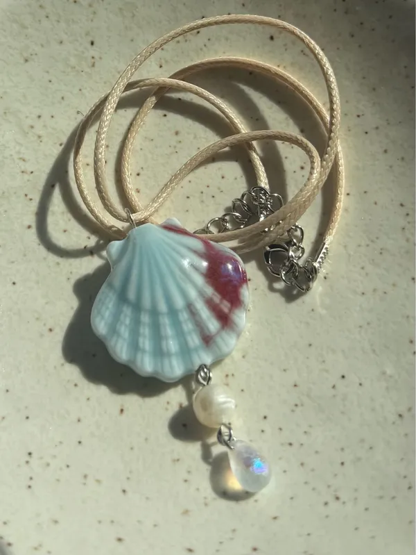 Handmade ceramic shell pearl boho beach necklace🐚☀️🌊 - Image 5