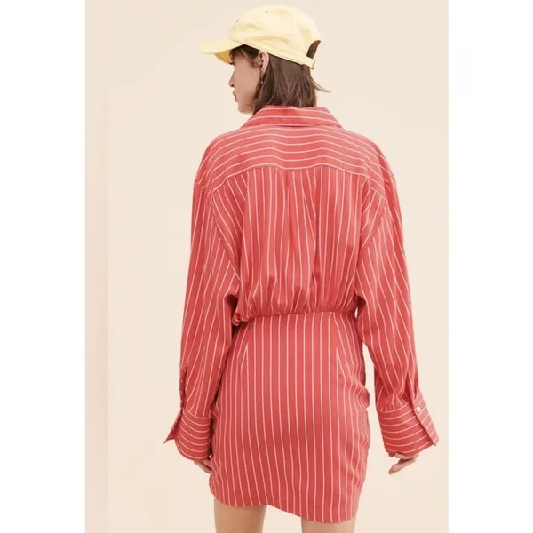 Bardot Malira Mini Shirt Dress US 4 Red White Striped Tie Front Preppy Vacation - Image 2