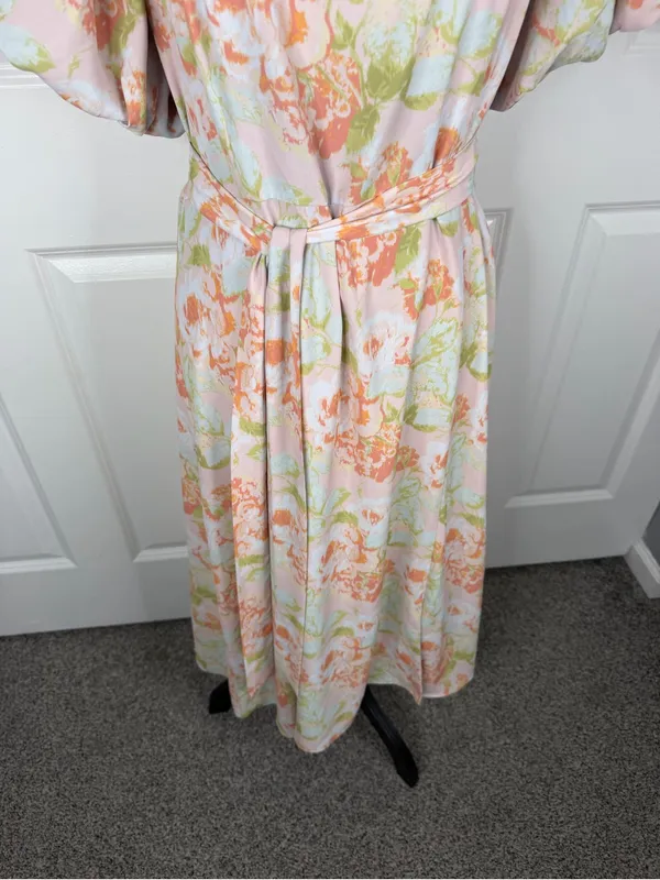 Gibson Latimer Floral Puff Sleeve Midi Dress Belted Size L - Image 4