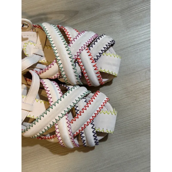Farm Rio Zigzag‎ Stitch 5 Nude Pink Multi Color Stitch Strappy Slingback Brazil - Image 3
