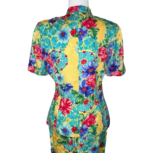 Adrianna Papell Size 6 Vintage Two Piece‎ Skirt Top Suit Set 100% Silk Floral - Image 10