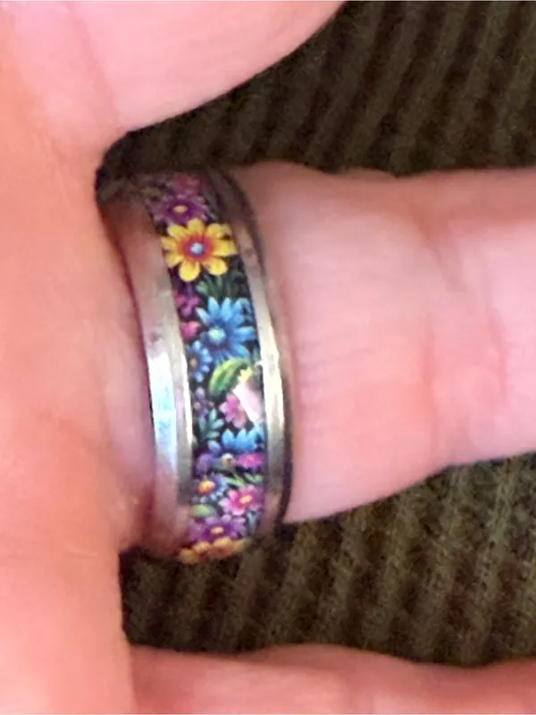 Floral Enamel Stainless Steel Band Ring - Multicolor - Image 4
