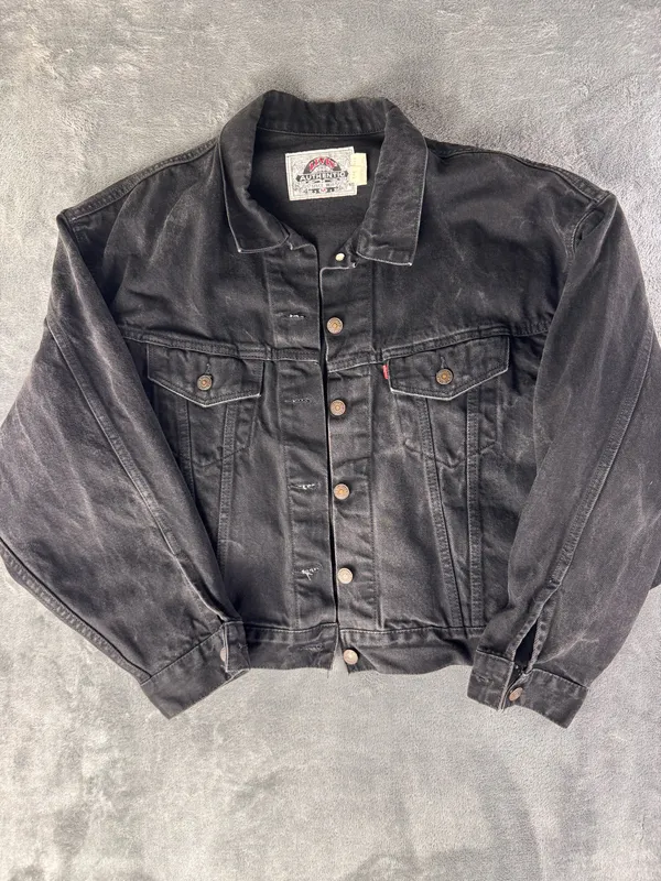vintage 90s levi’s 77598-0260 black denim trucker jacket men’s M boxy - Image 2