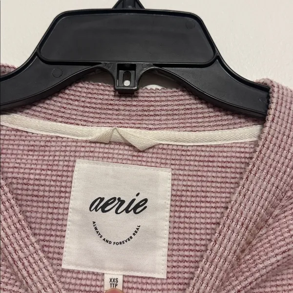 Aerie Red White Waffeknit Oversized Crewneck Pullover Sweatshirt - Image 8