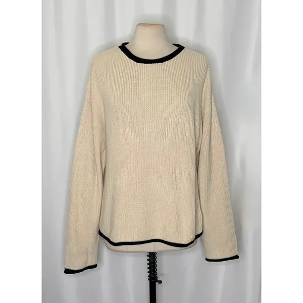 BALTIC BORN Beige‎ Ivory Black Pullover Sweater Rolled Edges Knitwear Large - Image 2