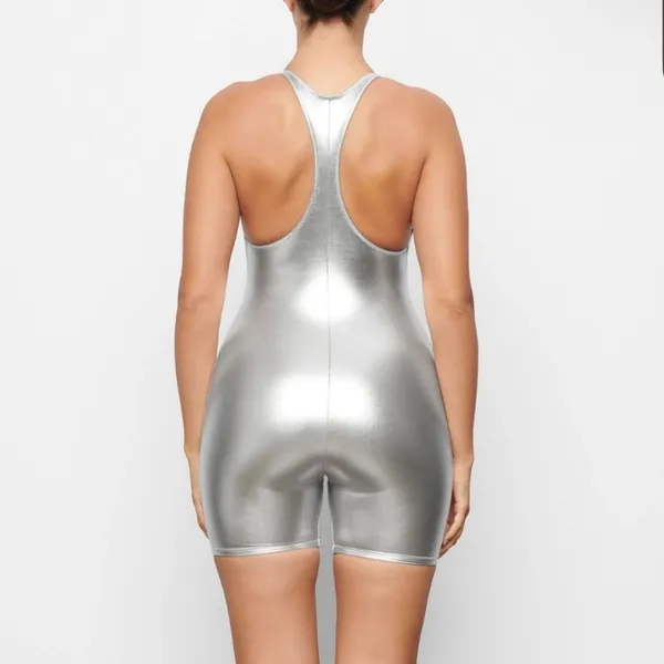 Skims Women Nickel Metallic Swim Cycle Suit NWT Size S ( Sold Out) - Image 3