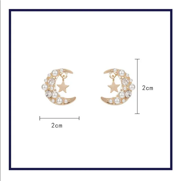 Crescent Gold Beaded Celestial  Moon Earrings New - Image 5