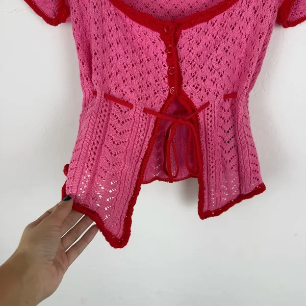 Urban Outfitters Gabriella Fly-Away Knit Babydoll Top Red Pink - Image 6