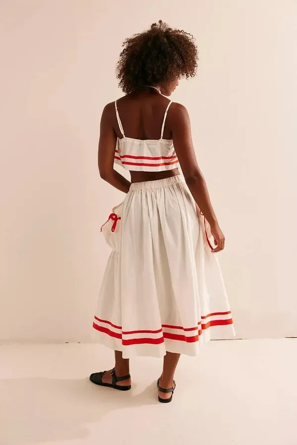 Free People 2pc Fischer White/Red Striped Crop Top & Skirt Set Womens XS - Image 3