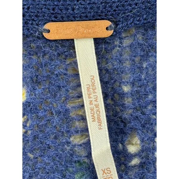 Free People Alpaca Blend Hooded‎ Cardigan Blue Pointelle Knit Long Sweater XS - Image 5
