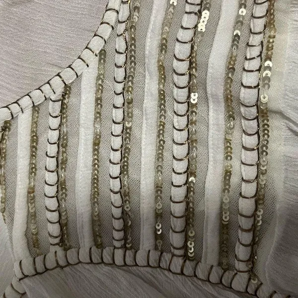 Cream Pleated 3/4 Sleeve Blouse with Bib Collar - Image 5