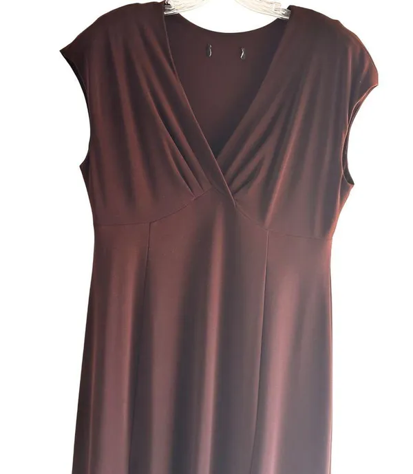Focus Size 14 V-Neck Business Stylist Casual Sleeveless Maxi Dress Brown - Image 3